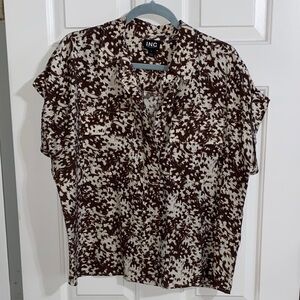 INC International Concepts Women's Abstract Brown and White Button Down Shirt